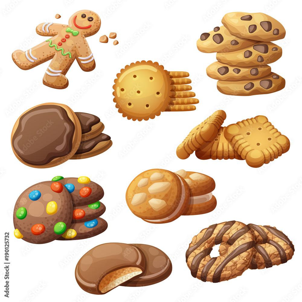 Set of delicious cookies. Cartoon vector illustration Stock Vector | Adobe  Stock