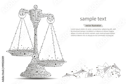 Scales of justice. Abstract design of scales, in the form of lines and dots on a white background with space for text. Vector illustration
