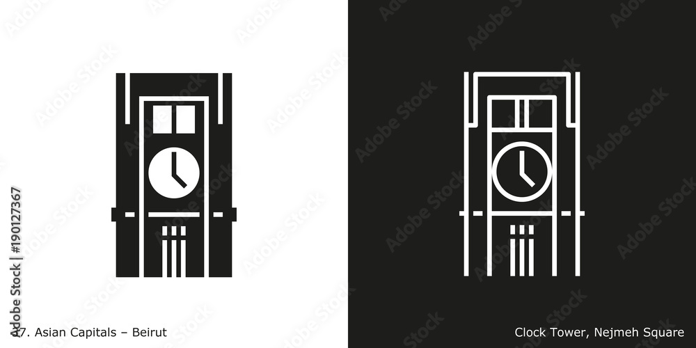 Fototapeta premium Clock Tower Icon. Landmark building of Beirut, the capital city of Lebanon