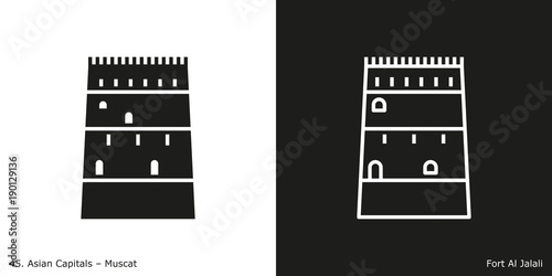 Fort Al Jalali Fort Icon. Landmark building of Muscat, the capital city of Oman