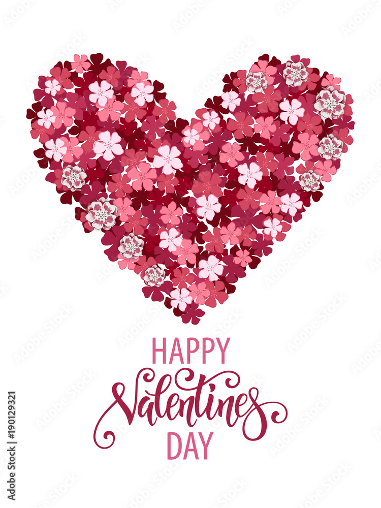 Beautiful floral heart with lettering. Valentine card. Vector illustration EPS10