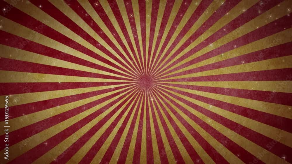 Freak show / sunray vintage paper background. Seamless loop, with flashing vignette and sparkle / star particles. 1080p 60fps