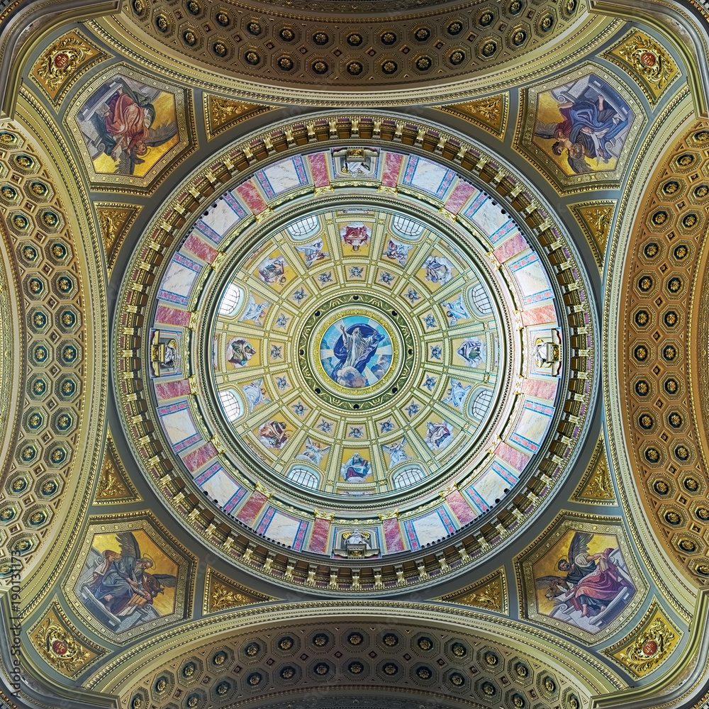The painting of the dome and the ceiling of St. Stephen's Basilica (Szent Istvan-bazilika) in Budapest, Hungary