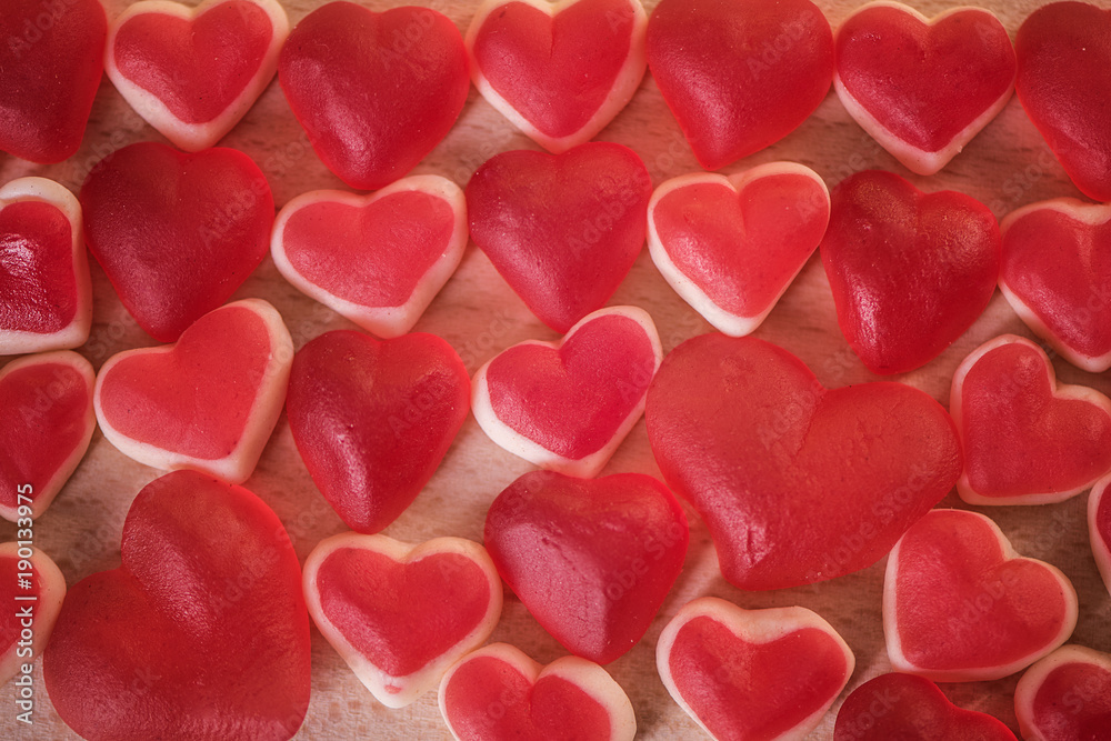 jelly gummy red heart shape candy filled frame background jelly gummy red heart shape candy filled frame background