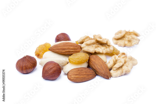 Mixed fresh nuts isolated on white background