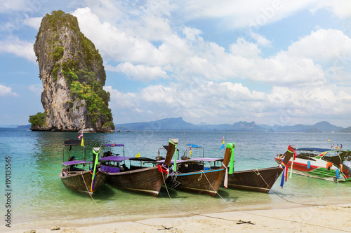 Longtale boats at the beautiful beach, Thailand © alimyakubov