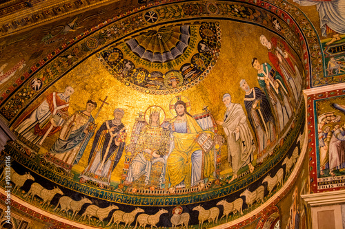 December 24, 2017. Basilica di Santa Maria in Trastevere in Rome Italy. Interior shot of the dome.