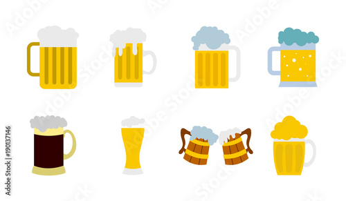 Glass of beer icon set, flat style