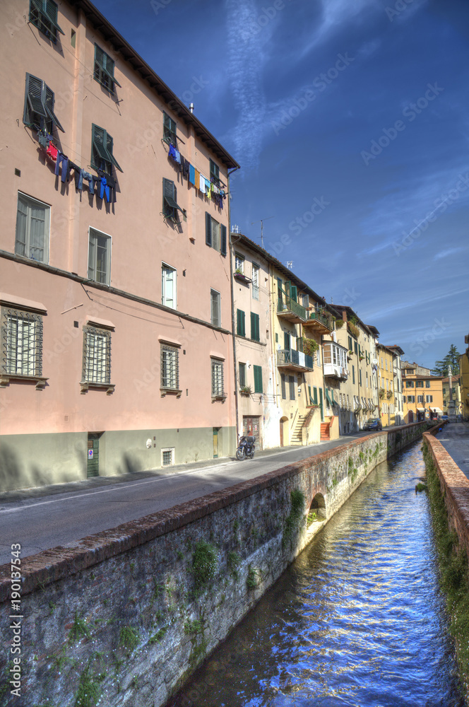Historical canal in Lucca, Italy