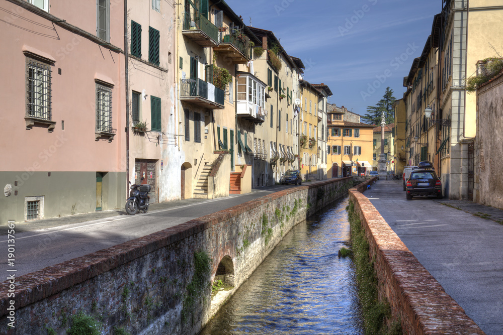 Historical canal in Lucca, Italy