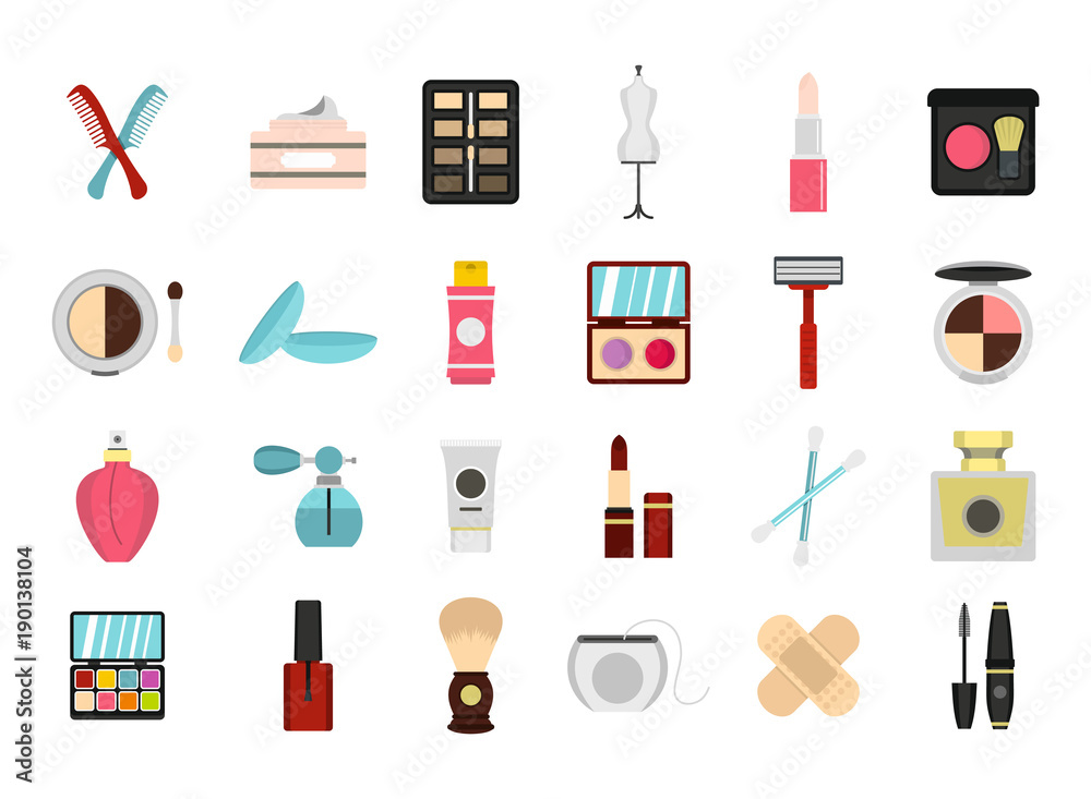 Beauty element icon set, flat style Beauty element icon set, flat style