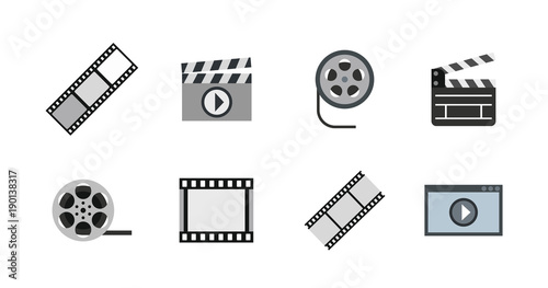Video file icon set, flat style