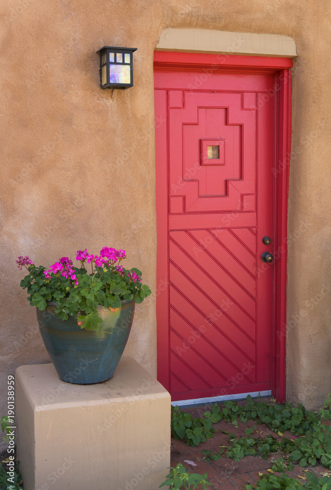 Southwest Style Red, Wood Door with Orange Clay Exterior Southwest Style Red, Wood Door with Orange Clay Exterior