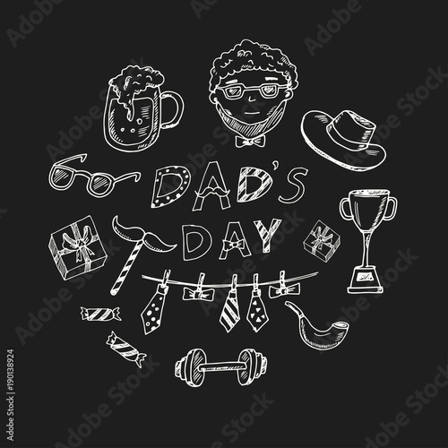 Father day. Hand drawn doodle set. Sketches. Vector illustration for design and packages product.