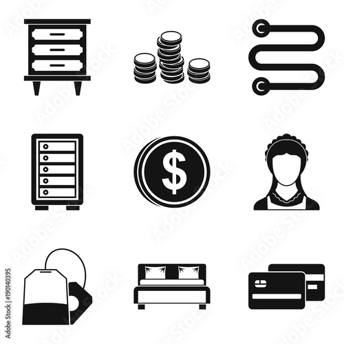 Coaching inn icons set, simple style