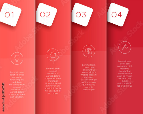 Vector 3D Red Vertical Text Banner Template Steps 1 to 4