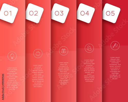 Vector 3D Red Vertical Text Banner Template Steps 1 to 5