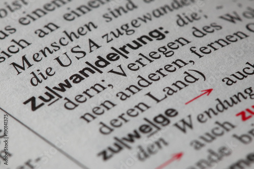 Obraz na płótnie Wort Zuwanderung im Duden