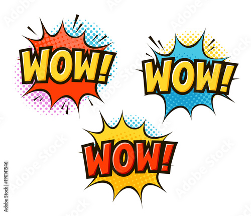 WOW in pop art retro comic style. Cartoon slang vector illustration