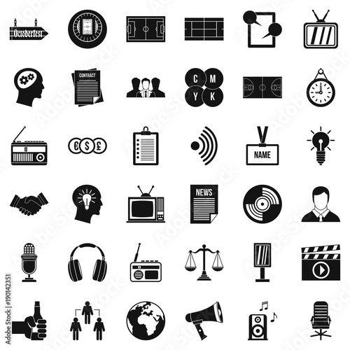 Mass communication icons set, simple style