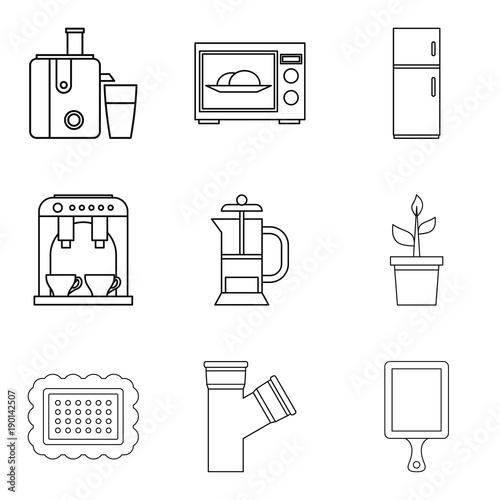 Internal part icons set, outline style