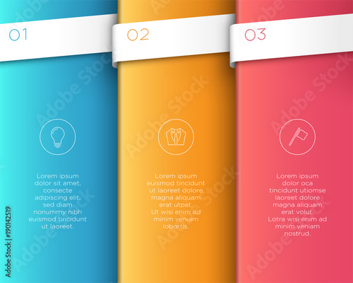Vector 3D Colorful Vertical Text Banner Steps 1 to 3