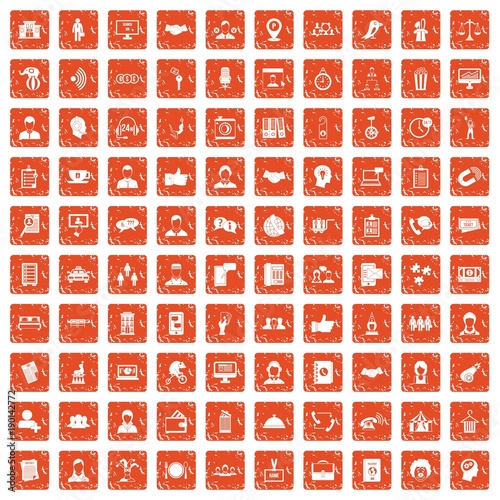 100 coherence icons set grunge orange