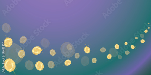 flying coins on a purple turquoise gradient