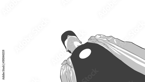 Isolated illustration of young man wearing baseball hat from low angle view