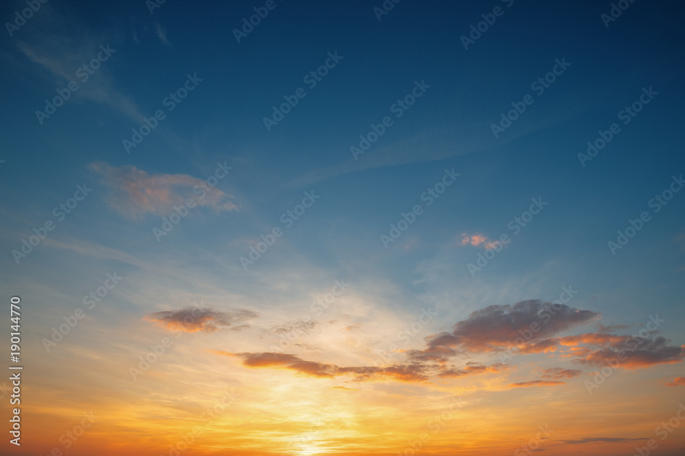 Sunset Sunrise Sky Background. Natural Bright Dramatic Sky In Sunset