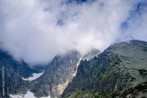 High Tatra mountains covered with clouds Sunny day, Lomnicky Stit
