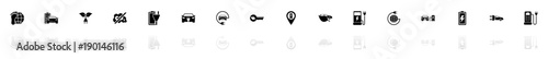 Electro Car icons - Black horizontal Illustration symbol on White Background with a mirror Shadow reflection. Flat Vector Icon.