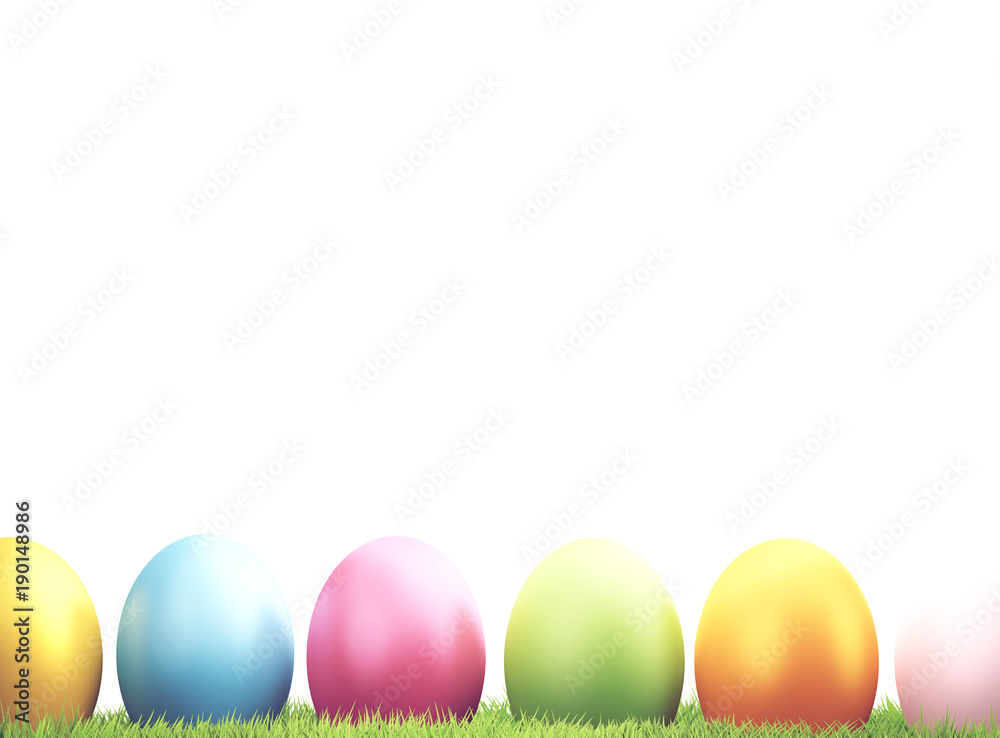 colorful Easter eggs green grass 3d rendering