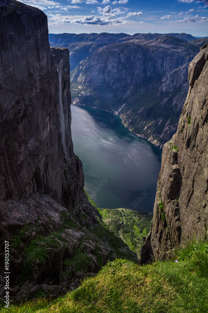 View from a famous Kjerag mountain in Norway