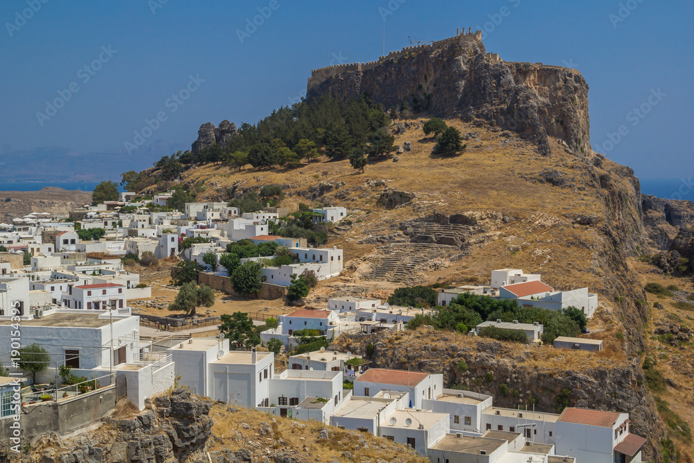 View for a Lindos City at Rhodes Island (Rodos) Aegean Region, Greece