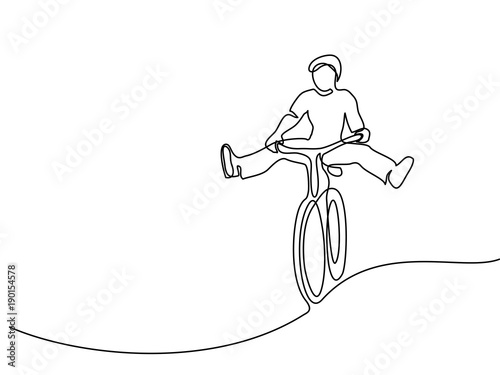 Fototapeta Ciągłe rysowanie linii. Miłej zabawy na rowerze. Rysowane ręcznie. Ikona, ilustracji wektorowych, obraz, tatuaż
