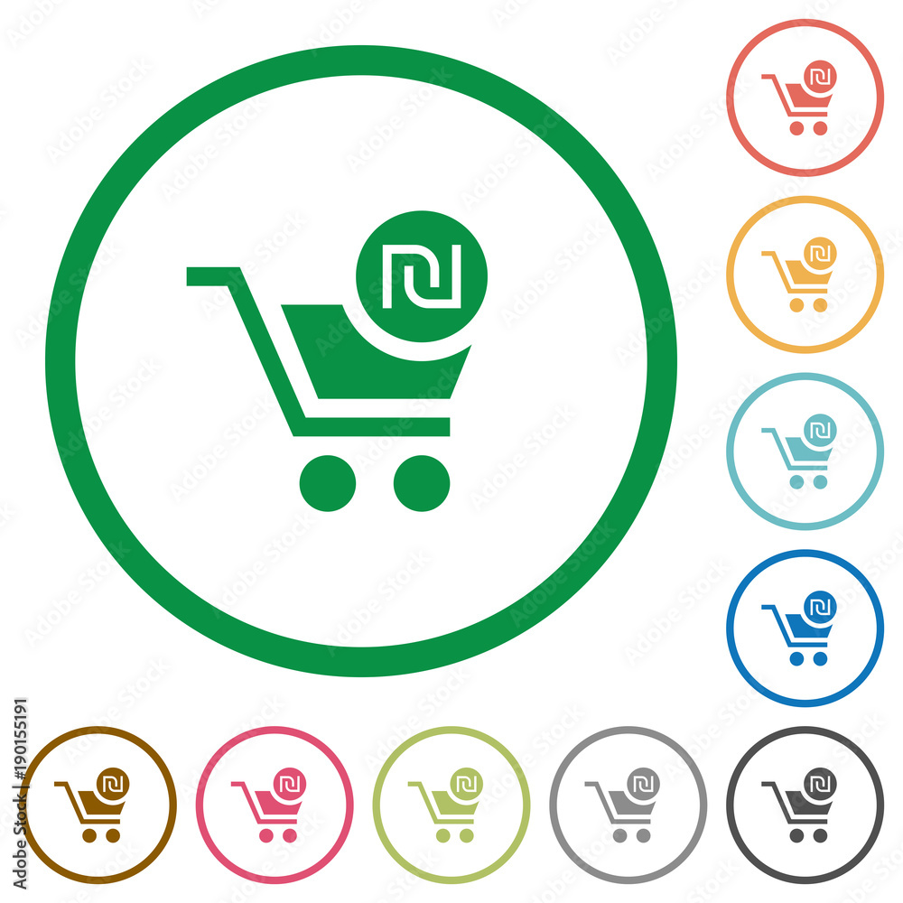 Checkout with new Shekel cart flat icons with outlines Checkout with new Shekel cart flat icons with outlines