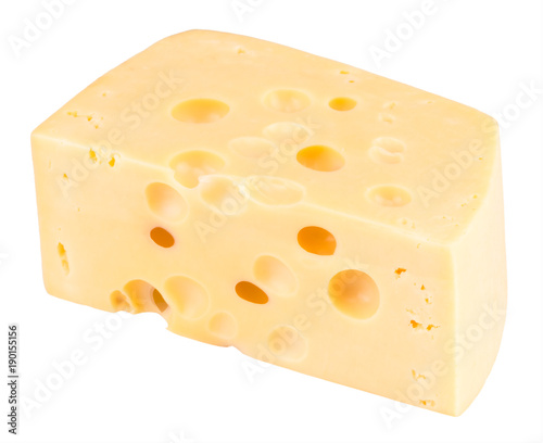 Piece of cheese isolated on a white background. With clipping path