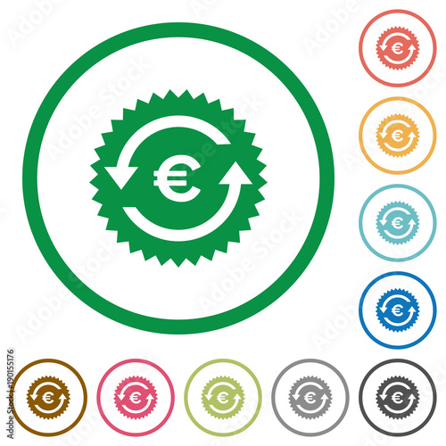 Euro pay back guarantee sticker flat icons with outlines