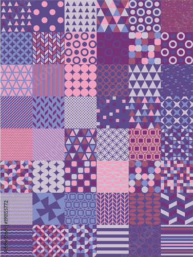 Ultra Violet Vector Seamless Pattern Set. Simple geometric shapes patterns collection.
