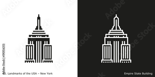Empire State Building Icon - New York. Famous American landmark icon in line and glyph style.