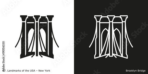 Brooklyn Bridge Icon - New York. Famous American landmark icon in line and glyph style.