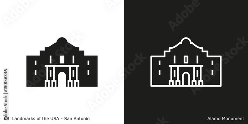Alamo Monument Icon - San Antonio. Famous American landmark icon in line and glyph style.