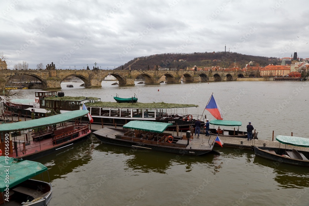  Prague historical center with Charles Bridge on Vltava river, Czech Republic