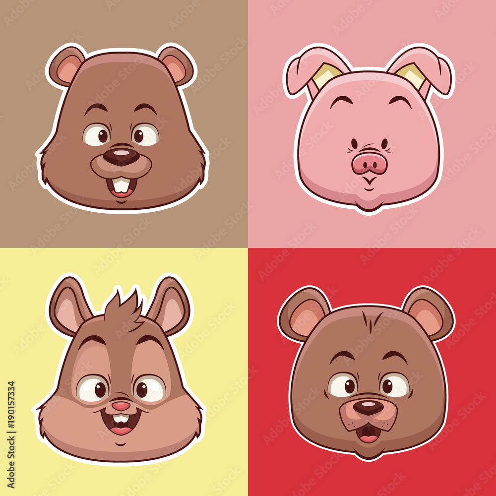 Animals heads cartoons icon vector illustration graphic design Animals heads cartoons icon vector illustration graphic design