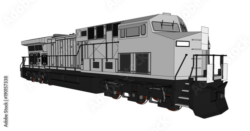 Modern diesel railway locomotive with great power and strength for moving long and heavy railroad train. Vector illustration with outline stroke lines.