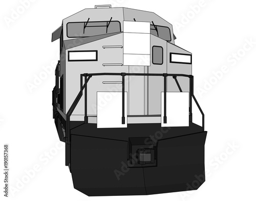 Modern diesel railway locomotive with great power and strength for moving long and heavy railroad train. Vector illustration with outline stroke lines.