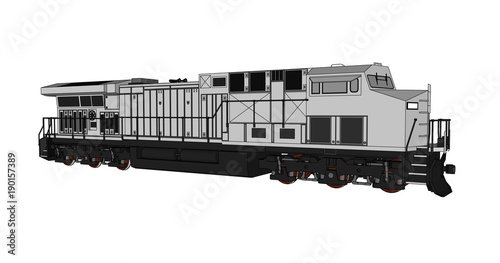 Modern diesel railway locomotive with great power and strength for moving long and heavy railroad train. Vector illustration with outline stroke lines.