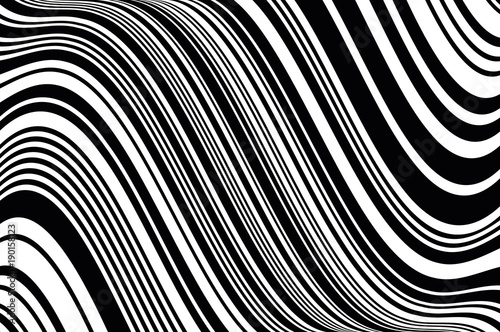 Abstract black and white background with oblique wavy lines. Vector illustration 