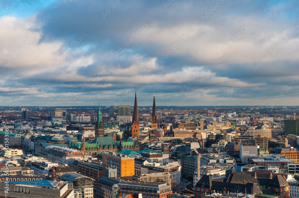 Aerial view over city of Hamburg in Germany